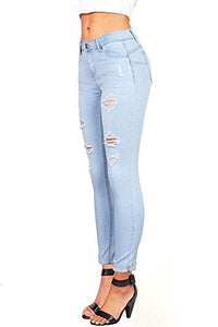 Wax Denim Women's Juniors Distressed Slim Fit Stretchy Skinny Jeans