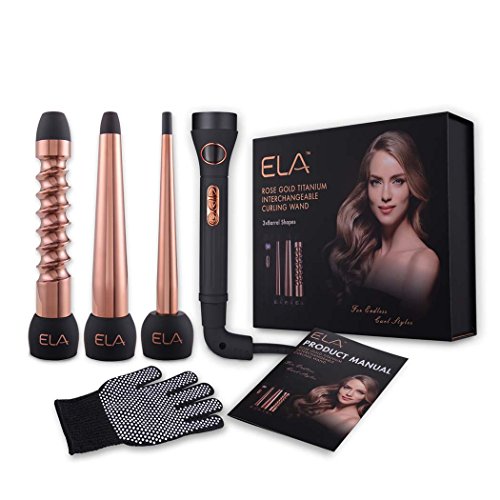 ELA Hair Curling Iron and Wand Set with Interchangeable Titanium Barrels