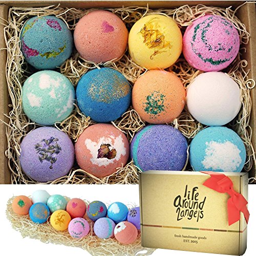 LifeAround2Angels Bath Bombs Gift Set 12 USA made Fizzies, Shea & Coco Butter Dry Skin Moisturize, Perfect for Bubble & Spa Bath. Handmade Birthday Mothers day Gifts idea For Her/Him,...