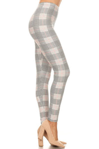 Pink Line Checkered Pattern Soft Printed Fashion Leggings
