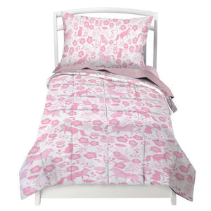 Toddler Bedding Set for Girls in Pink Folk Animals - Double Brushed Ultra Microfiber Luxury Bedding Set