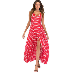 Polka Dot High Split Summer Maxi Dress