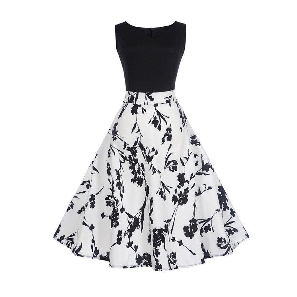 Black and White Vintage Sleeveless Tea Dress
