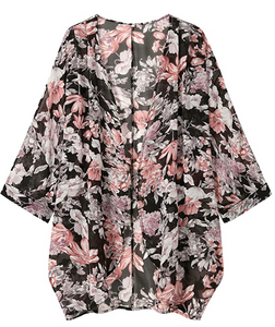 Bohemian Floral Print Chiffon Kimono Cardigan