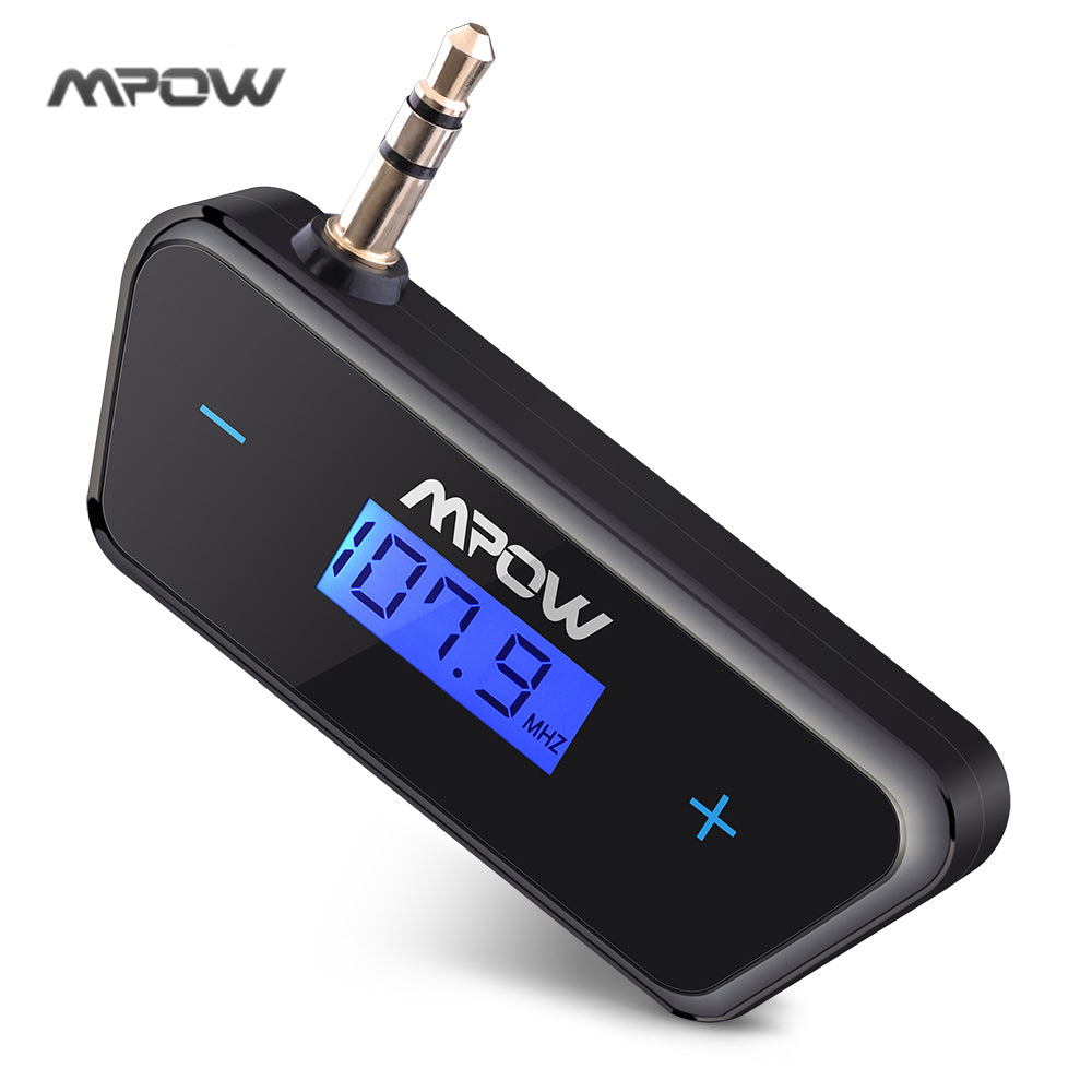 Mpow Streambot Trapezoid 3.5mm FM Transmitter  Adapter Receiver with LCD Screen For Apple iphone Samsung Huawei PC Car Phones