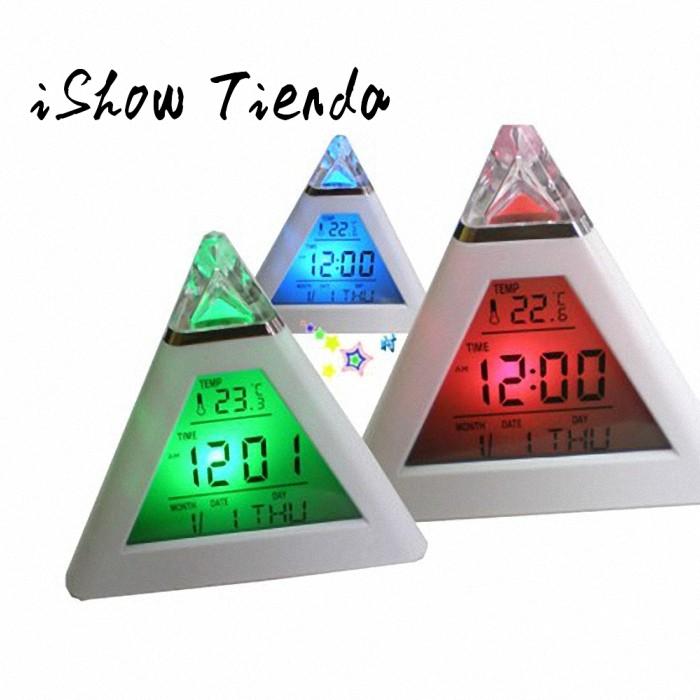 Pyramid Temperature 7 Colors LED Change Backlight LED Moon Alarm Clock Despertador Digital #B02