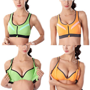 Ship From US&CN Women Sports Bra Front Zipper Breathable Wire Free Running Yoga Fitness Exercise Tops S-L GYM Costume
