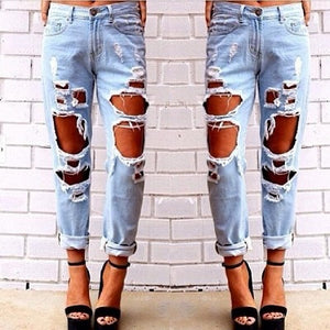 Ripped Denim Thigh Out Jeans