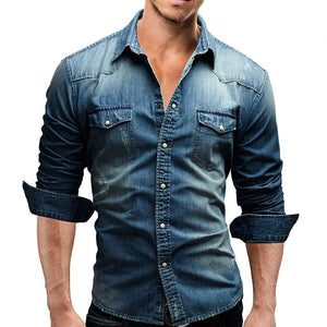 Men's Long Sleeve Casual Solid Denim Style Shirt