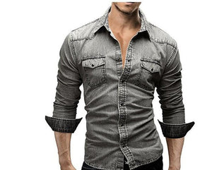 Men's Long Sleeve Casual Solid Denim Style Shirt