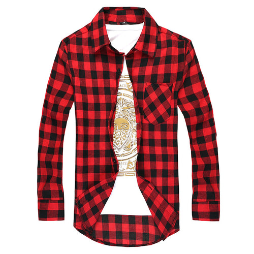 Men's Plaid Long-Sleeved Shirt