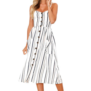 Buttoned Down Striped Sleeveless Summer Dress