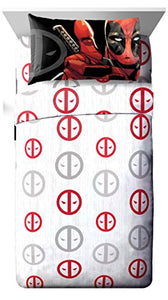 Marvel Deadpool Invasion 3 Piece Twin Sheet Set, White/Gray/Red