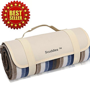 Extra Large Picnic & Outdoor Blanket Dual Layers For Outdoor Water-Resistant Handy Mat Tote Spring Summer Blue and White Striped Great for the Beach,Camping on Grass Waterproof Sandproof