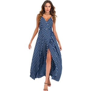 Polka Dot High Split Summer Maxi Dress