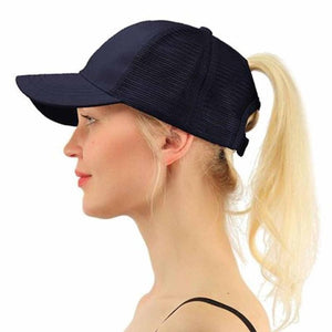 Women's Adjustable Baseball Cap With Ponytail Opening