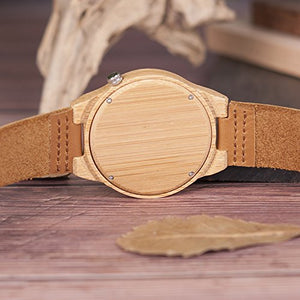 12 Hole Designed Men's Bamboo Watch with Black Cowhide Strap