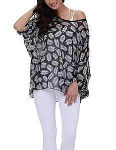 Floral/Solid Batwing Sleeve Chiffon Beach Loose Blouse